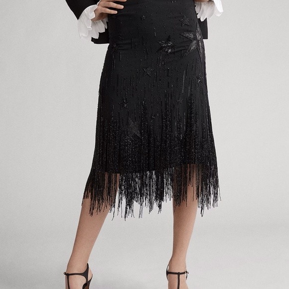 Polo Ralph Lauren Dresses & Skirts - NWT Women's Polo Ralph Lauren Beaded-Fringe Skirt Stars Black $998 - Size 2 (XS)